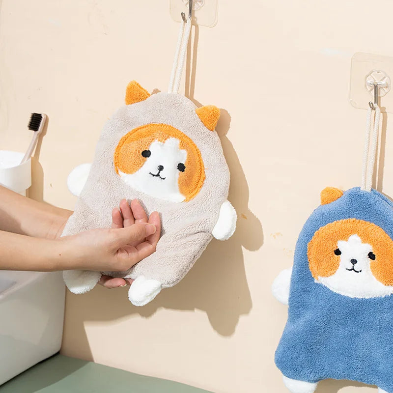 DecorBites™ Coral Plush Cat Microfiber Hand Towel: Cute Quick-Drying Kitchen Bathroom Accessory