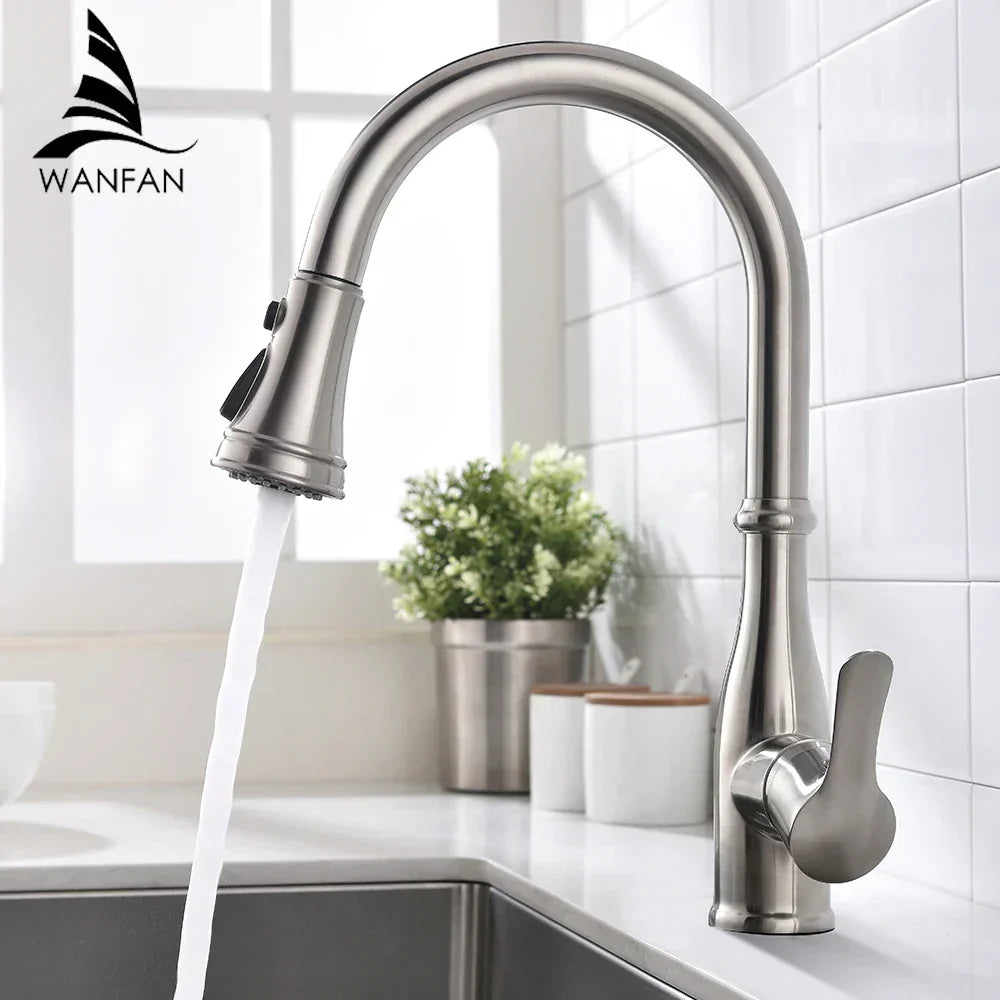 DecorBites™ Gold Kitchen Faucet Single Handle Pull Out Tap Mixer Swivel Water Mixer