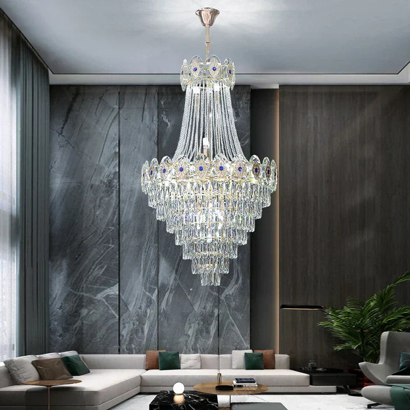 DecorBites™ Gold Round Chandelier Dimmable LED Stair Lights Luxury Suspension Lamp