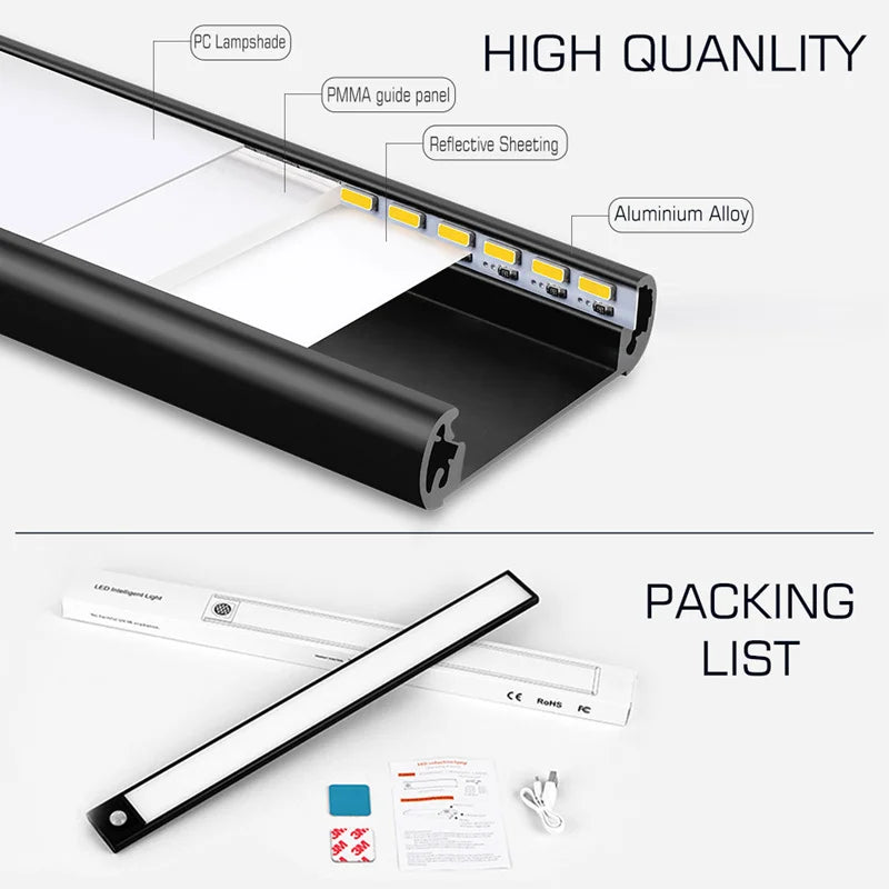 DecorBites™ LED Cabinet Light Bar: Motion Sensor, Aluminium, Long Strip, Magnet, Kitchen Closet Wardrobe