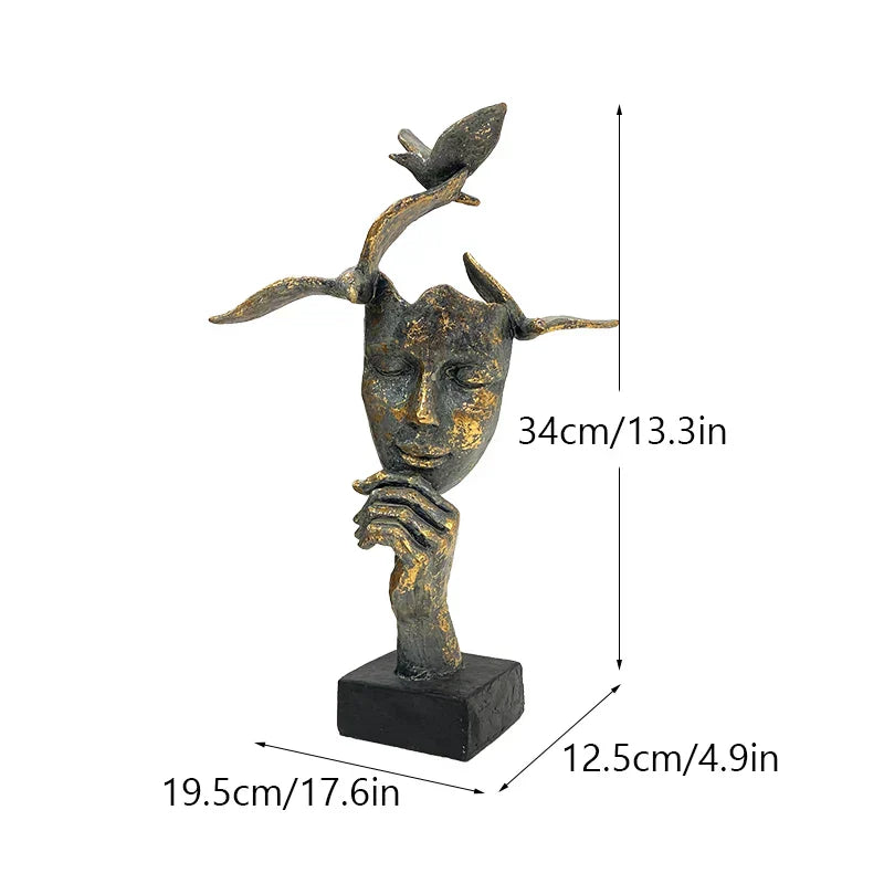 DecorBites™ Golden Mask Bird Figurine Statue for Home Office Decor