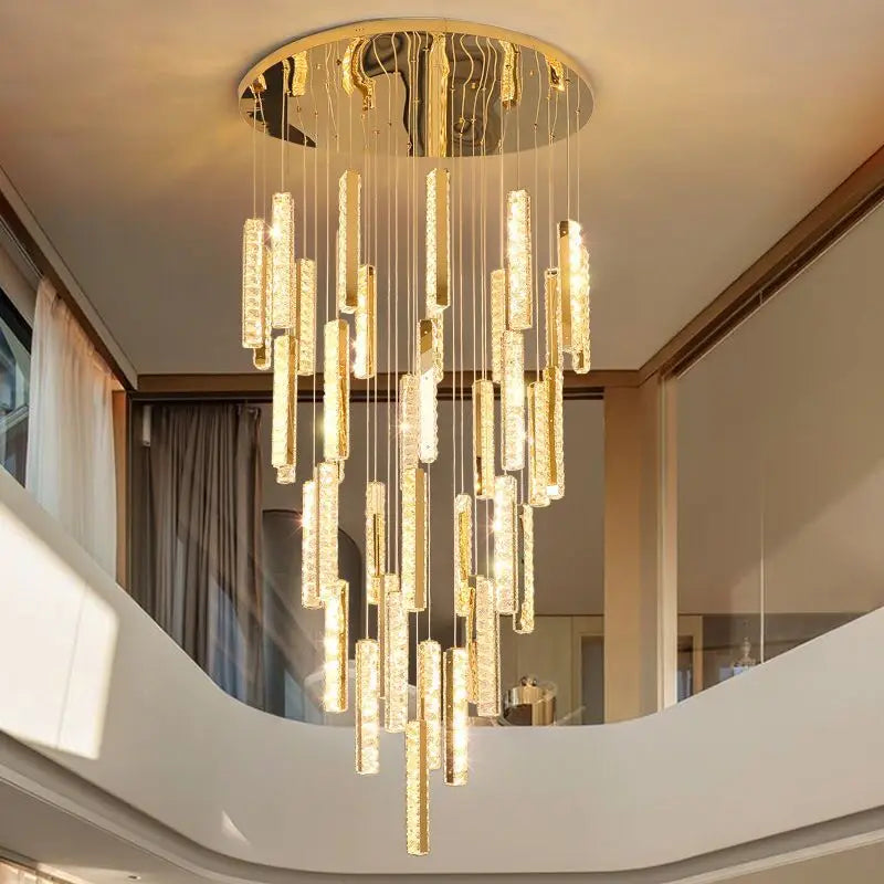DecorBites™ Crystal Chandelier: Modern Nordic Spiral Staircase Pendant Lamp, Golden/Silver Dining Room Luxury