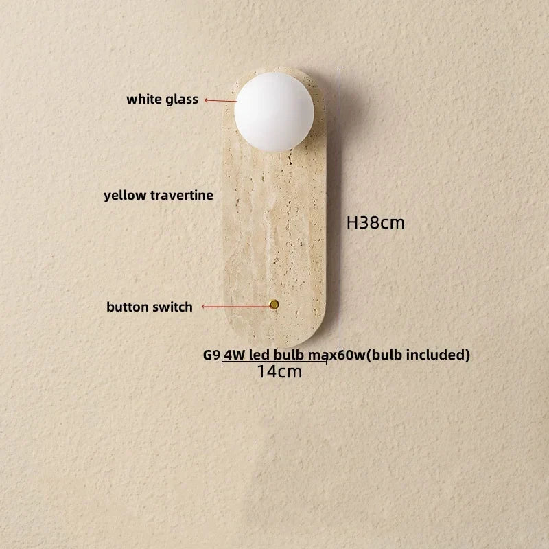 DecorBites™ LED Button Switch Wall Light in Yellow Travertine White Glass - Modern Nordic Design