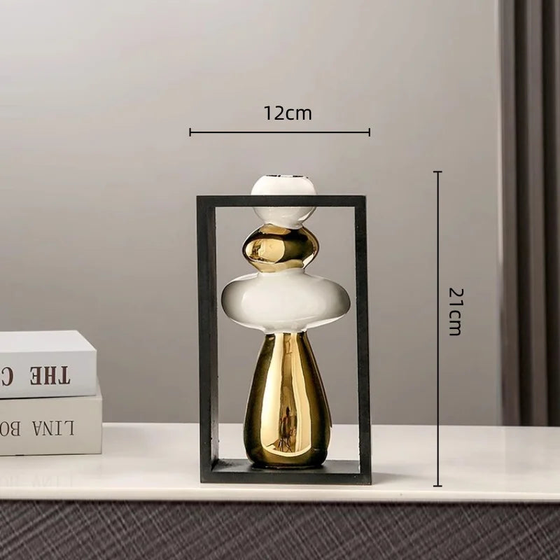 DecorBites™ Geometric Golden Rockery Vase Stack for Home Decor