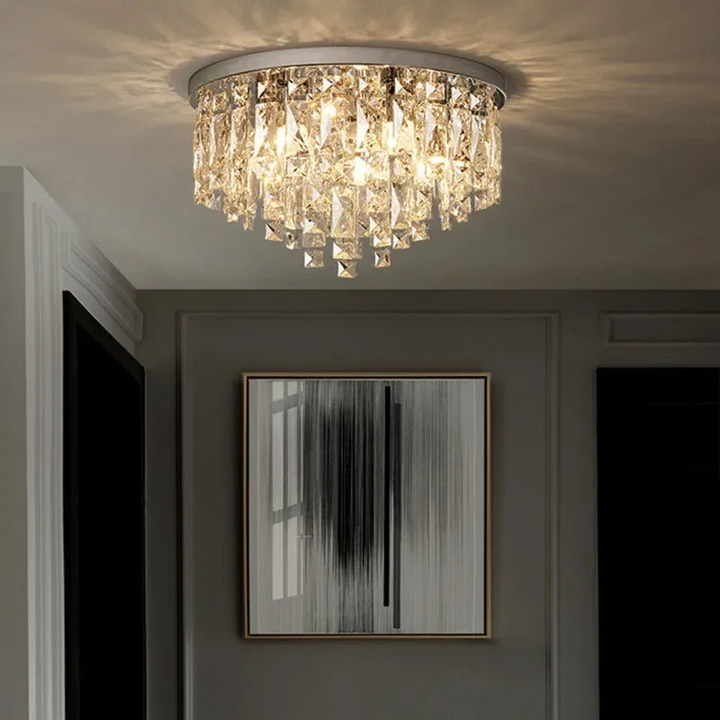 DecorBites™ Crystal Steel LED Ceiling Chandelier, Modern Art Deco Lighting Fixture