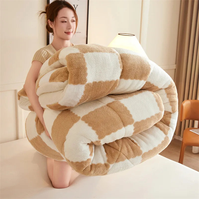 DecorBites™ Cozy Checkerboard Duvet Blanket for Winter Warmth and Comfort
