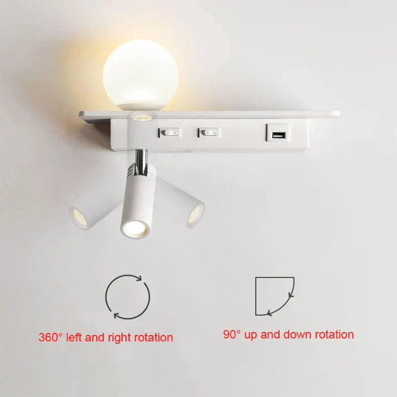 DecorBites™ LED Bedside Wall Lamp with USB Charging, Modern Design for Home Decor