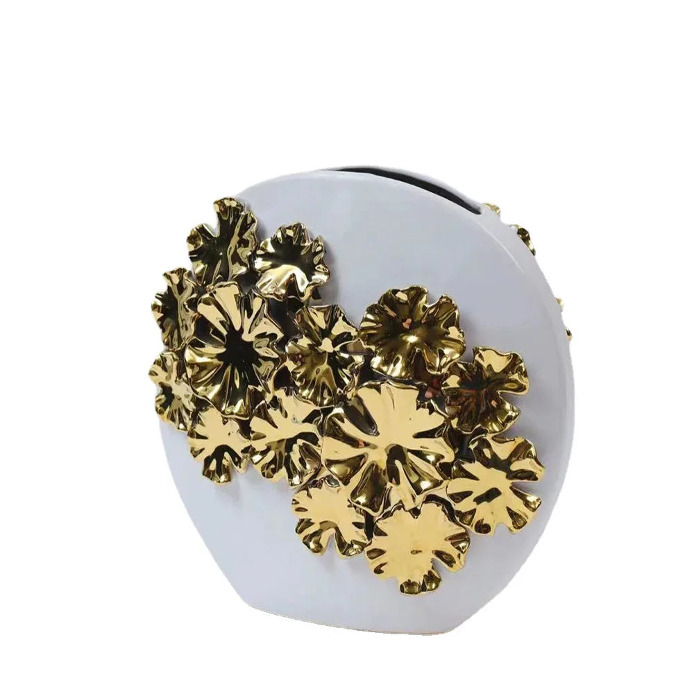 DecorBites™ Gold Embossed Flower Ceramic Vase for Home Decoration and Floral Arrangements