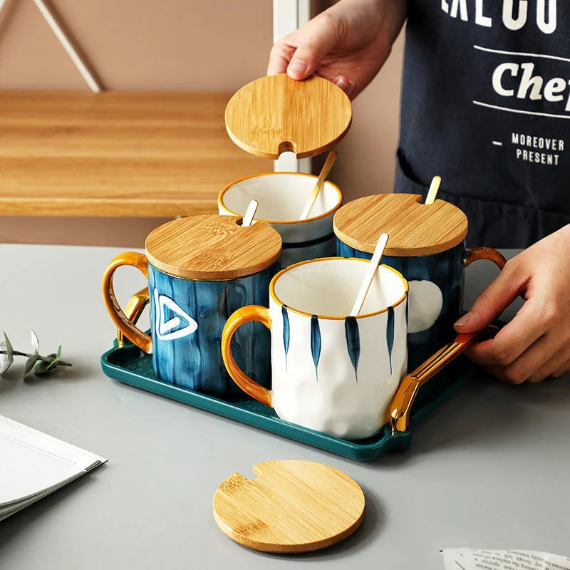 DecorBites™ Japanese Style Ceramic Mug with Spoon and Lid