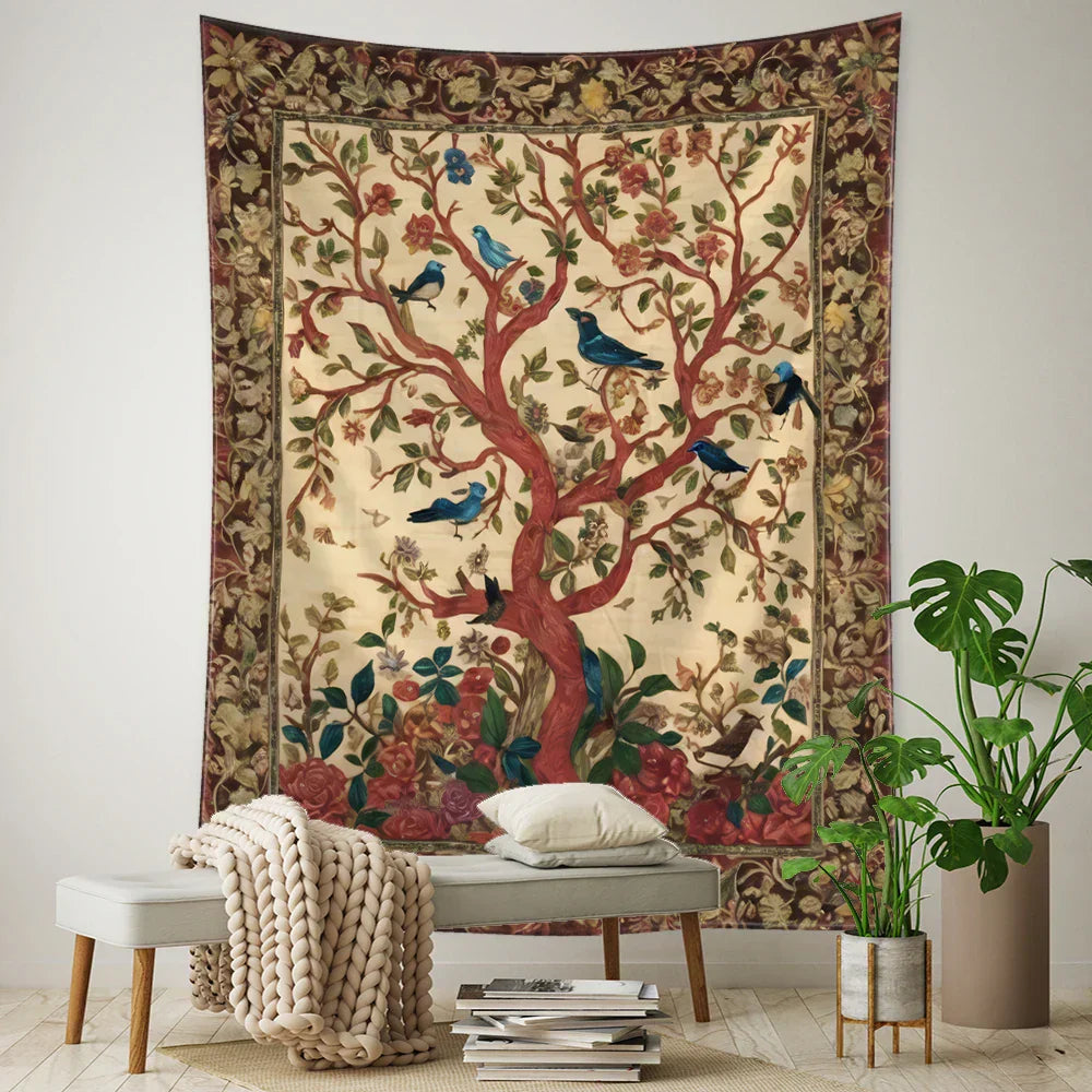 DecorBites™ Flying Bird Tree of Life Tapestry Wall Hanging: Bohemian Abstract Hippie Decor