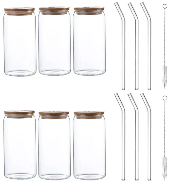DecorBites™ Glass Drink Cup with Bamboo Lid - High Borosilicate Glass Tea Juice Coffee Mug