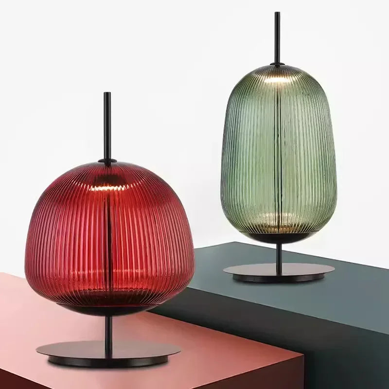 DecorBites™ Green Red Glass Table Lamp LED Lighting for Bedroom and Living Room