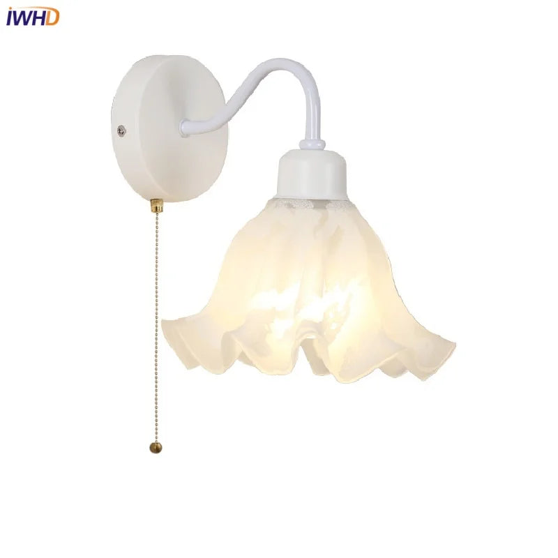 DecorBites™ Glass Iron LED Wall Sconce Pull Chain Switch Stair Light Fixture for Bedroom