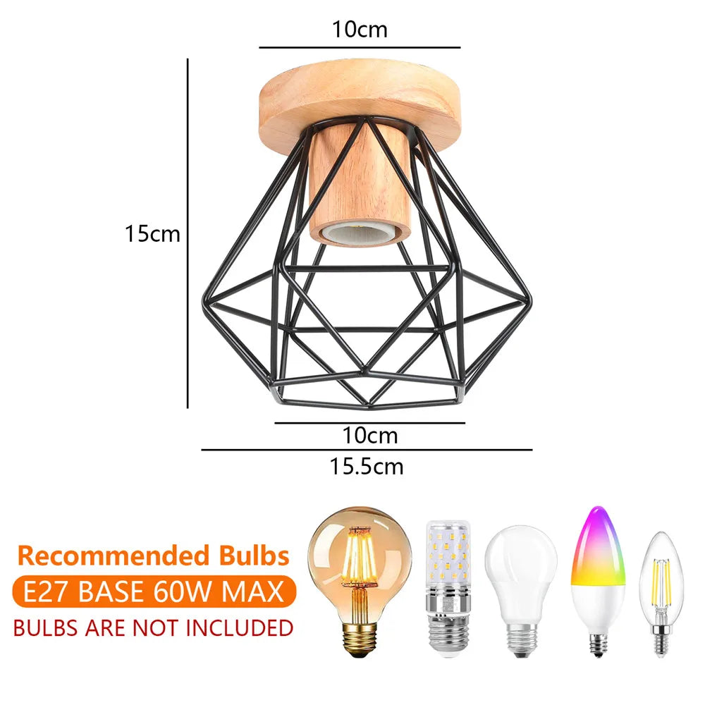 DecorBites™ Iron Wood E27 Ceiling Light: Modern Nordic Mini Lamp for Living Room and Bedroom