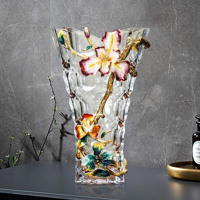 DecorBites™ Crystal Glass Vase: Modern Light Luxury Enamel Living Room Decor