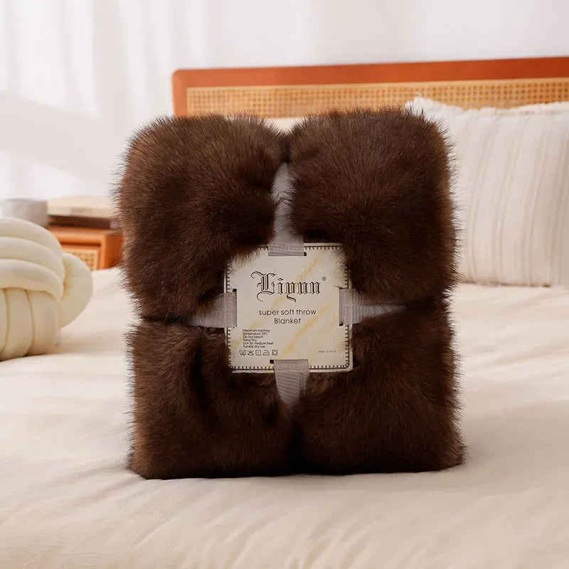 DecorBites™ Luxe Faux Fox Plush Blanket: Thick, Warm, Soft Sofa Cover - High-Quality Solid Color