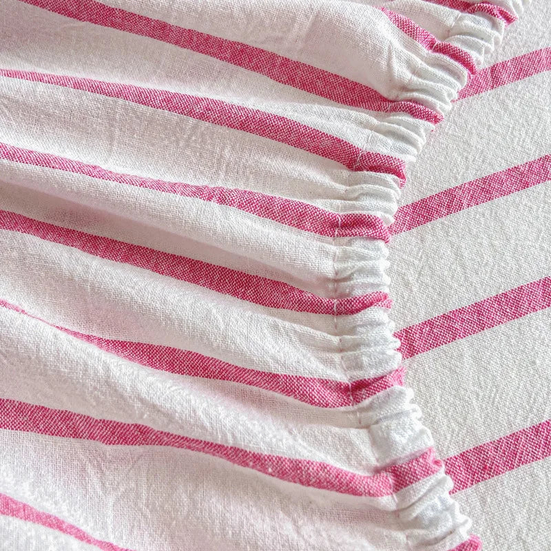 DecorBites™ Cotton Stripe Fitted Sheet- Single Cozy Mattress Cover with Elastic Band