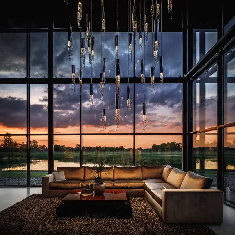 DecorBites™ Crystal LED Chandelier: Modern Luxury Staircase Hanging Fixture for Indoor Spaces