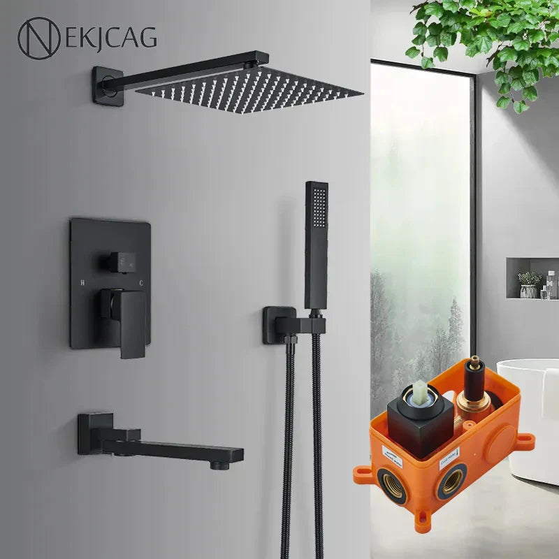 Modern black wall mounted shower system bathroom rainwater faucet