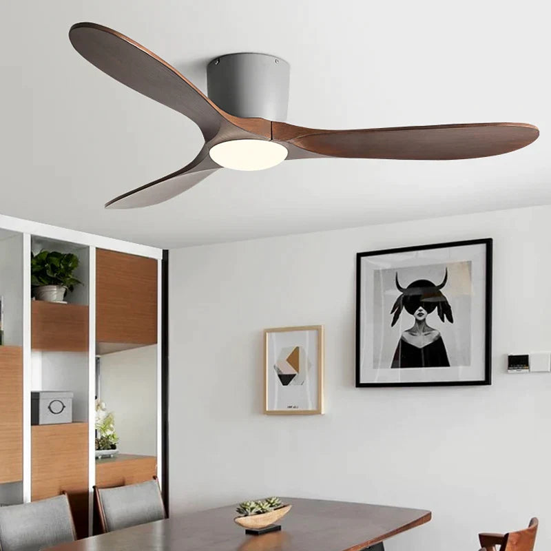 DecorBites™ 52" Low Floor Fan Lights Wood Blade Remote Control Ceiling Fan Strong Winds