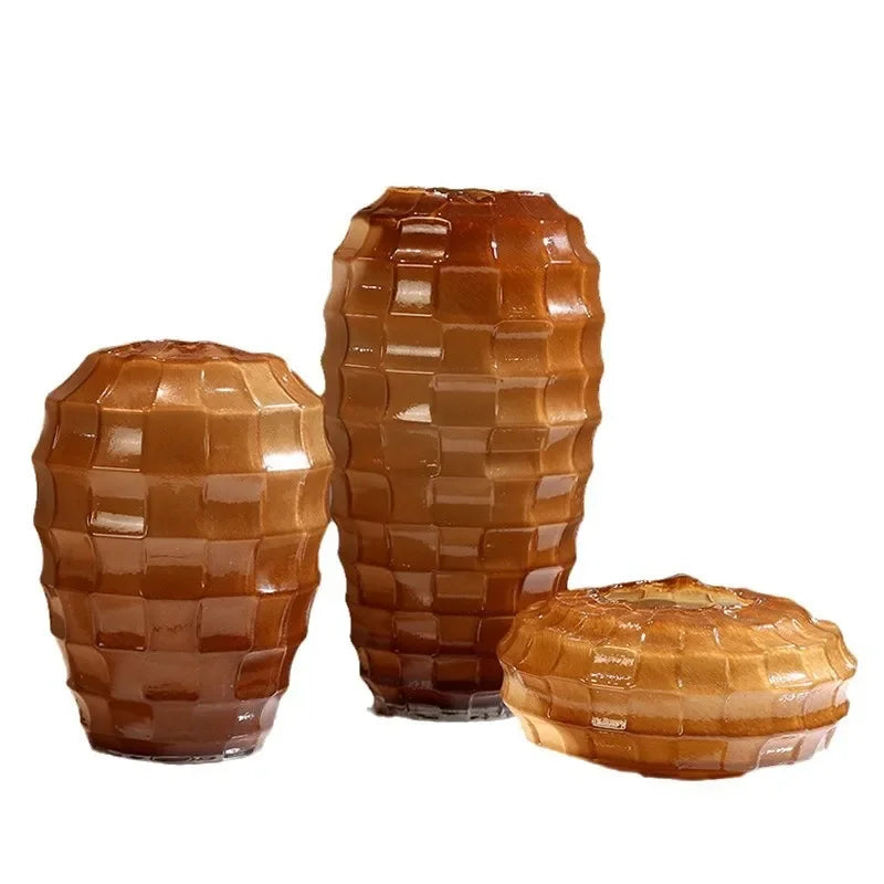 DecorBites™ Geometric Frosted Glass Vase with Tartan Floral Arrangement