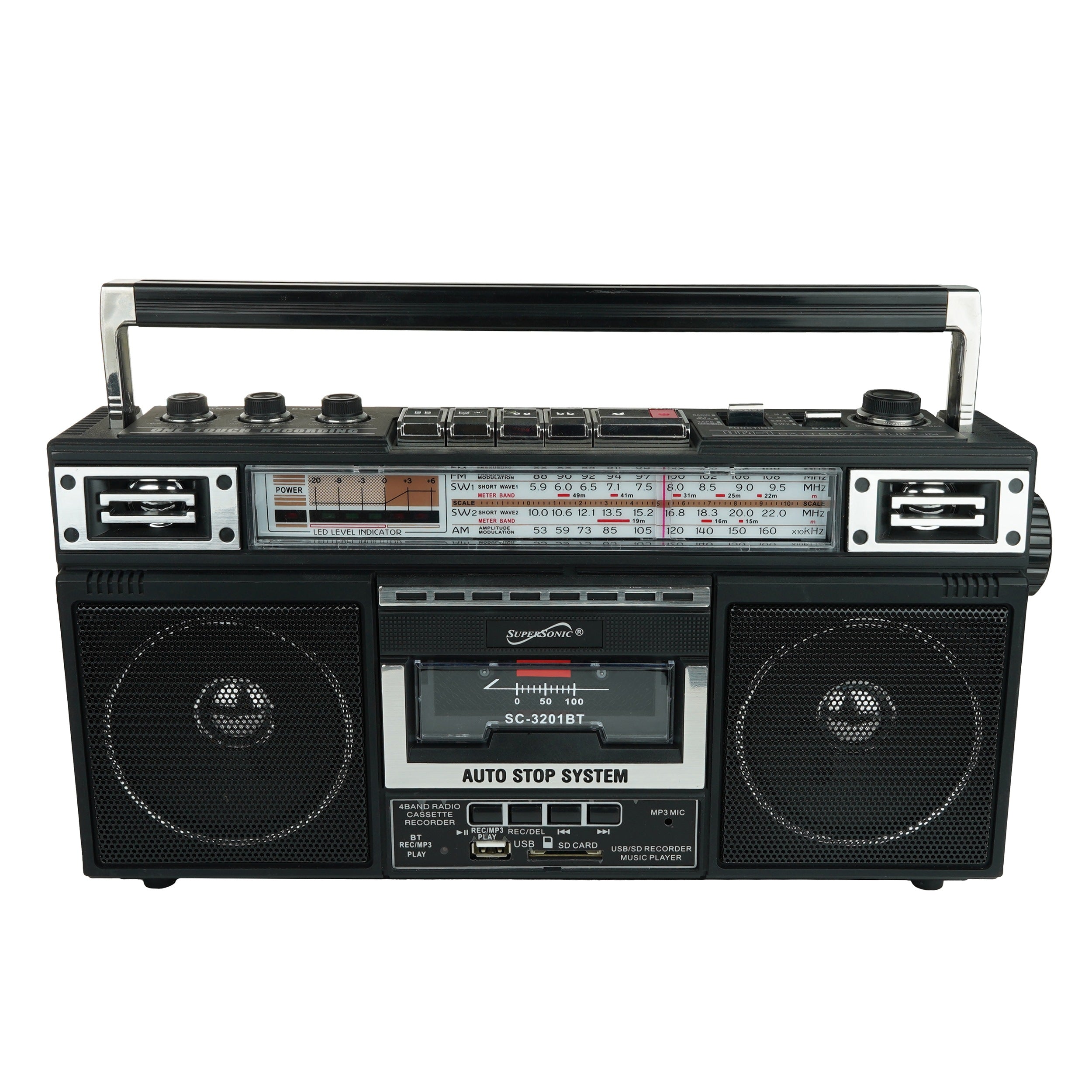 Super Sonic Retro 4 Band Radio Speaker & Cassette Player With Bluetooth in Black