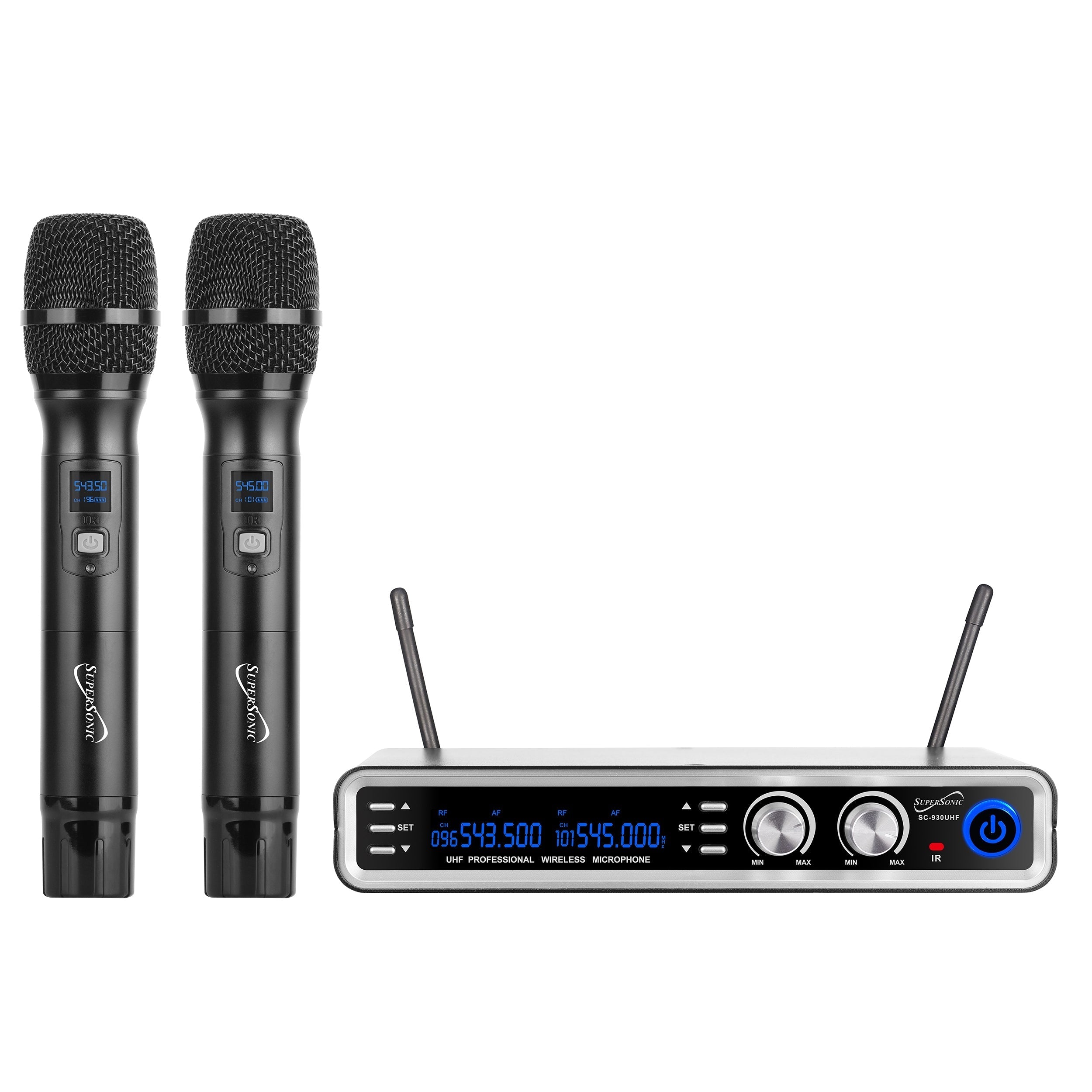 SuperSonic UHF Dual Fixed Channel Wireless Microphone System with 300ft Range