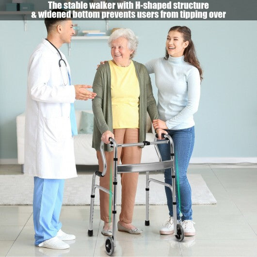 Aluminum Heavy-Duty Folding Wheeled Stand-Assist Walker-Gray - Color: Gray