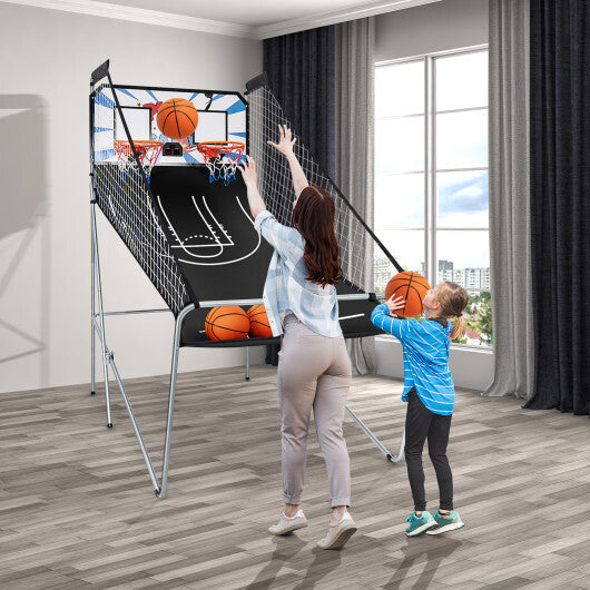 Foldable Double Electronic Basketball Game with 4 Balls Indoor-Gray