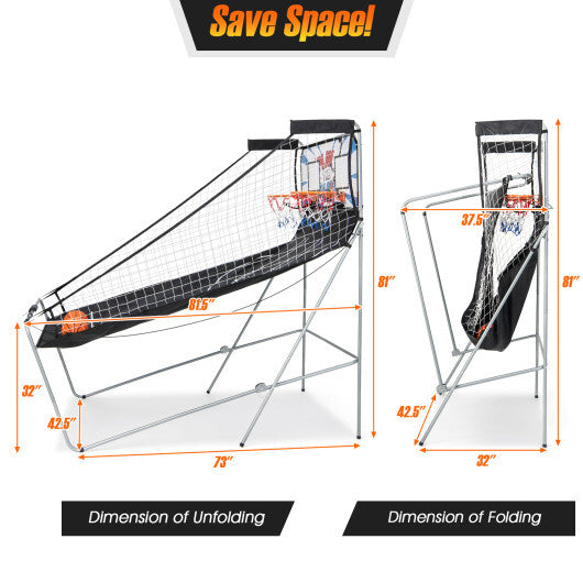 Foldable Double Electronic Basketball Game with 4 Balls Indoor-Gray