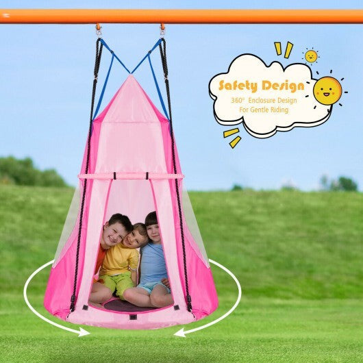 2-in-1 40 Inch Kids Hanging Chair Detachable Swing Tent Set-Pink - Color: Pink