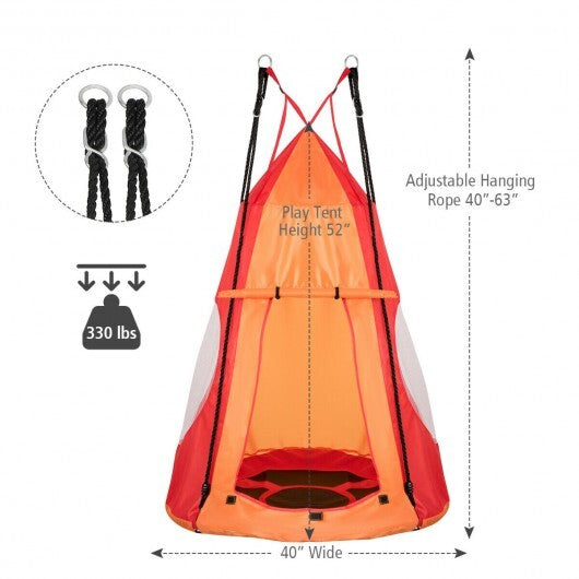 2-in-1 40 Inch Kids Hanging Chair Detachable Swing Tent Set-Green