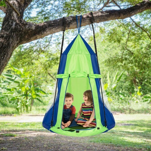 2-in-1 40 Inch Kids Hanging Chair Detachable Swing Tent Set-Green