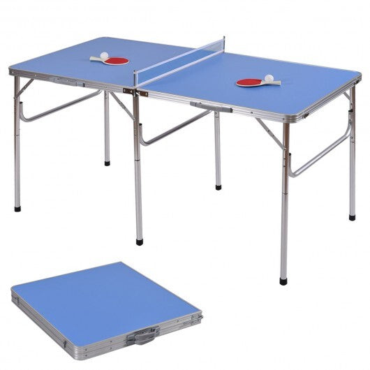 60 Inch Portable Tennis Ping Pong Folding Table with Accessories-Blue