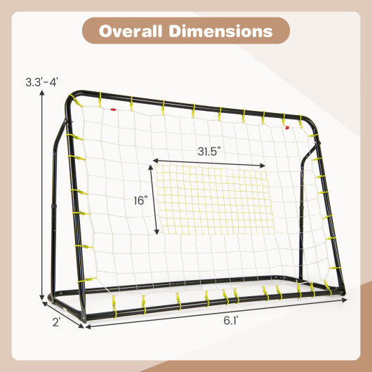 2-in-1 Kids Soccer Rebounder and Soccer Goal with Adjustable Height-Black