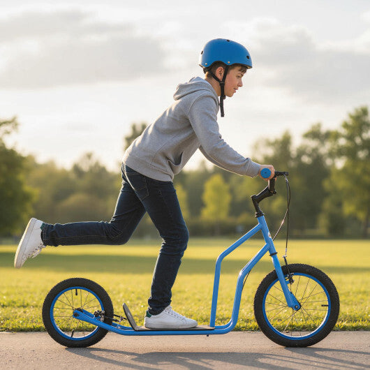 Youth Scooter with Adjustable Handlebar and 16/14-Inch Inflatable Wheels for Age 8+ Years Old-Black