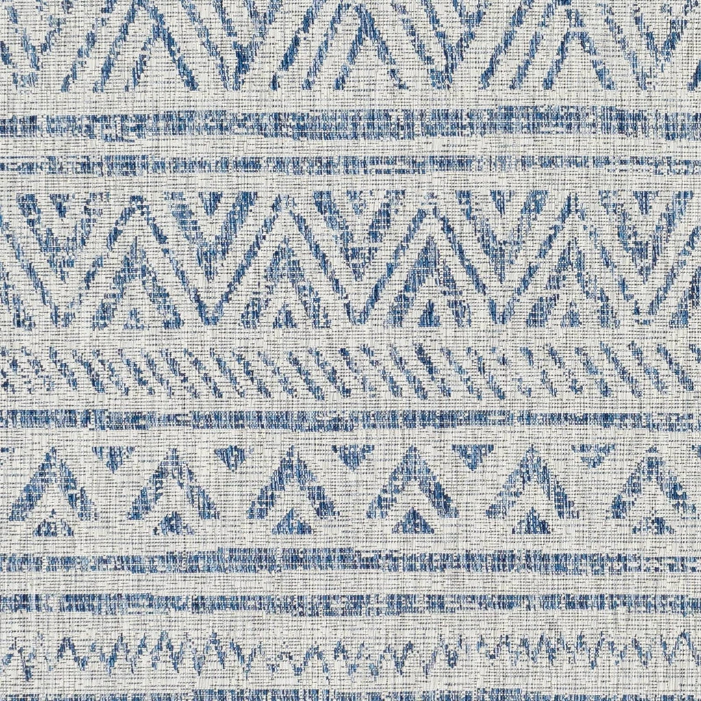 8 ft. x 10 ft. Blue Grey Chevron Coastal Boho Style Indoor Outdoor Area Rug