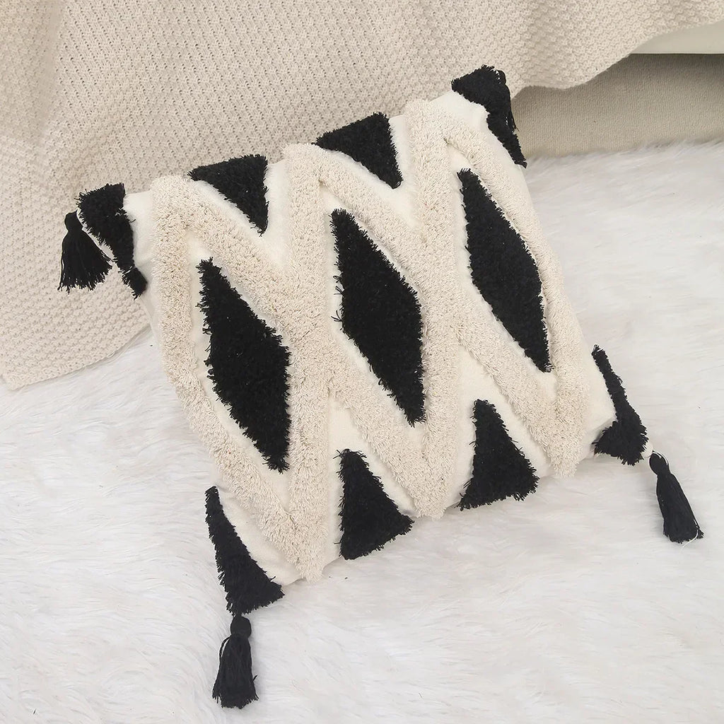 DecorBites™ Geometric Chenille Embroidered Pillow Covers Boho Moroccan Style Decor