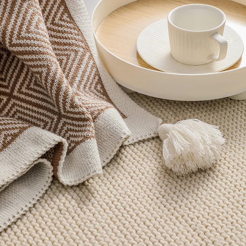 DecorBites™ Ethnic Geometry Knitted Blanket - Cozy Home Decor & Sofa Cover