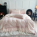 DecorBites™ Lace Ruffles Velvet Princess Bedding Set: Duvet, Sheet, Pillowcases