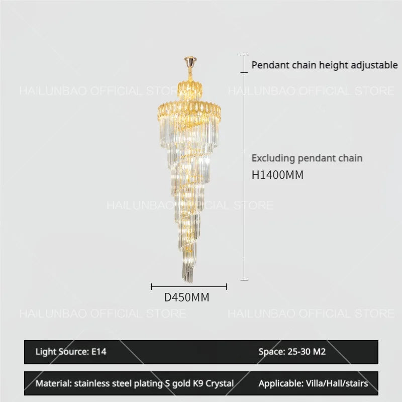 DecorBites™ Crystal Stair Long Chandelier - Simple Modern Design for Duplex Villa Living Room