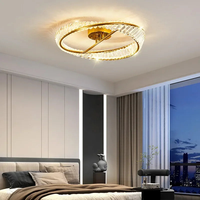 DecorBites™ Crystal Rings LED Ceiling Light Dimmable Gold Lustre for Home Decoration