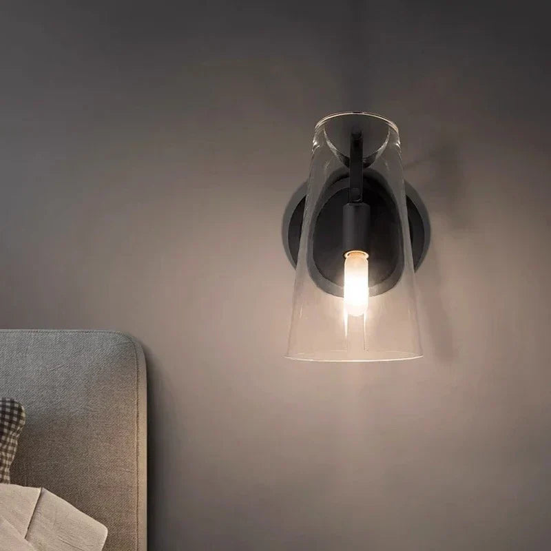 DecorBites™ Black Copper Bedroom Wall Lamp with Transparent Lampshade