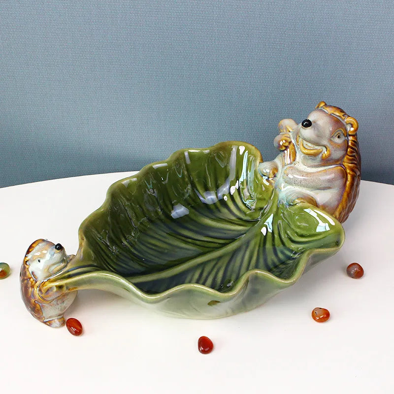 DecorBites™ Hedgehog Ceramic Fruit Plate: Handcrafted Animal Jewelry Tray & Storage Container