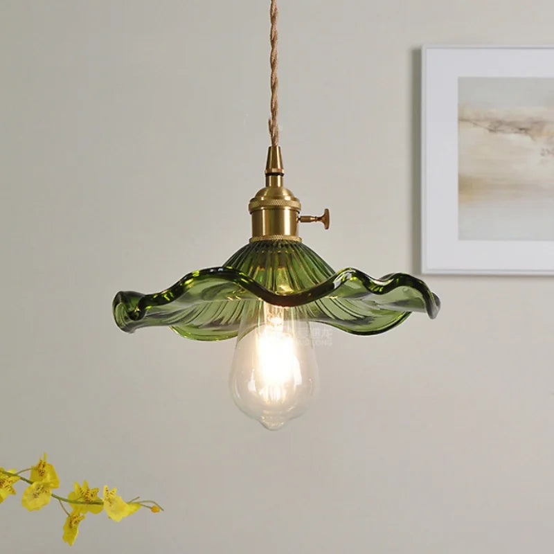 DecorBites™ Green Flower Glass Pendant Light for Kitchen Bar Restaurant, Modern Wire Adjustable Hanging Lamp
