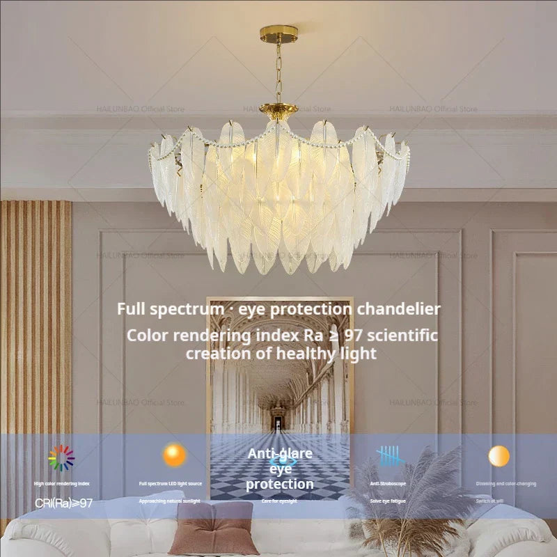 DecorBites™ Cream Wind Feather Pearl Crystal Chandelier for Luxury Living Room and Bedroom