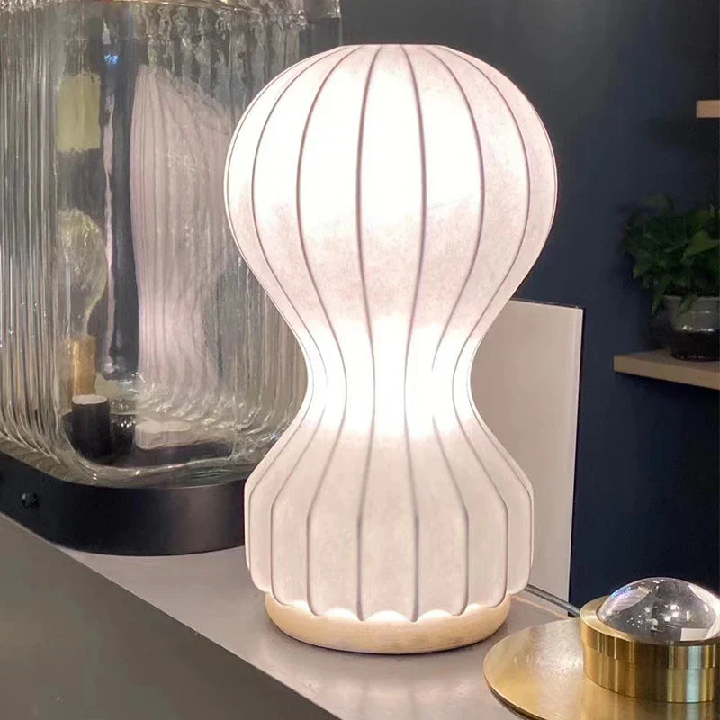 DecorBites™ Gatto Cocoon Silk Table Lamp: Minimalist Japanese Art for Bedroom, Study, Hotel, Showroom