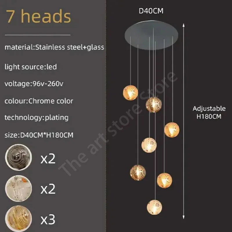 DecorBites™ Crystal Glass Spiral Ceiling Chandelier for Modern Living Room & Kitchen Decor