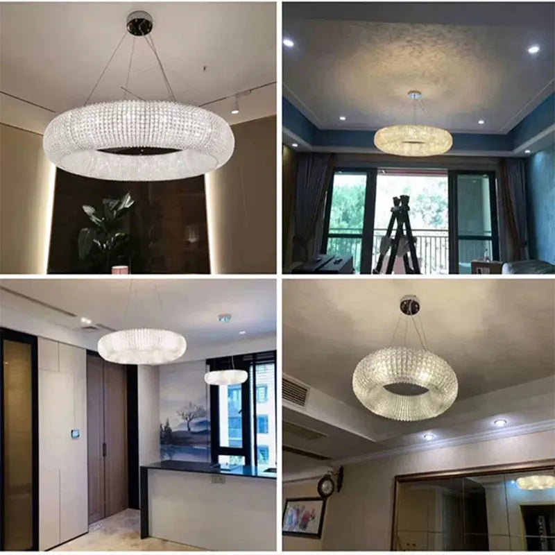 DecorBites™ Crystal Circle Chandelier Pendant Lamp for Modern Luxury Living Room Decor