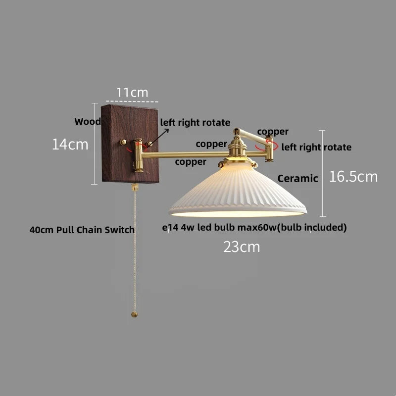 DecorBites™ Copper LED Wall Lights Ceramic Pull Chain Switch Modern Stair Light Fixtures